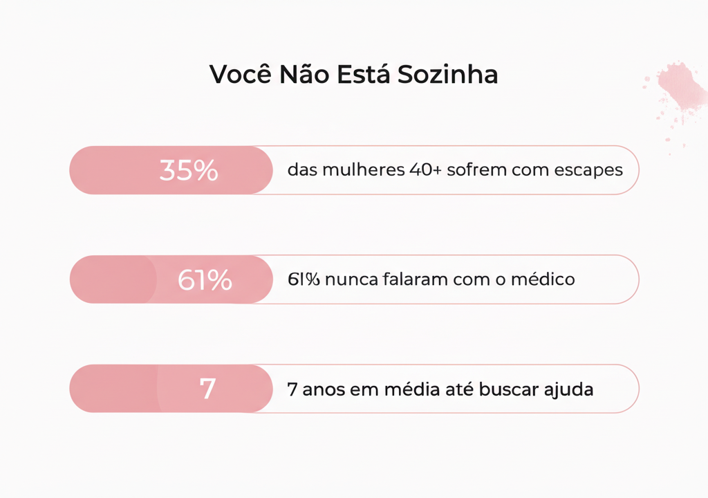 35% das mulheres 40+ no Brasil sofrem com escapes — 61% nunca falaram com o médico